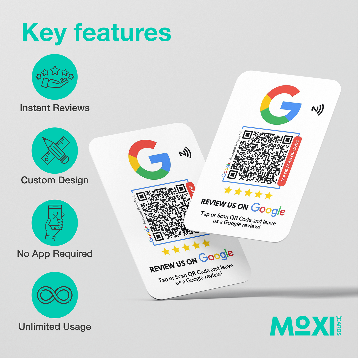 NFC Google Review Card White with QR Code - Moxicards
