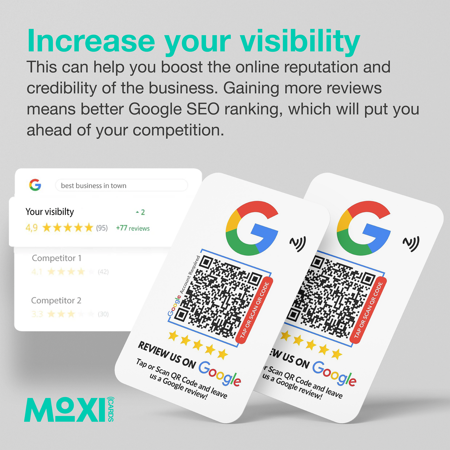 NFC Google Review Card White with QR Code - Moxicards
