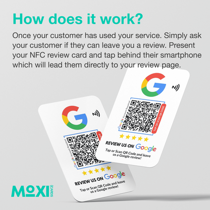 NFC Google Review Card White with QR Code - Moxicards