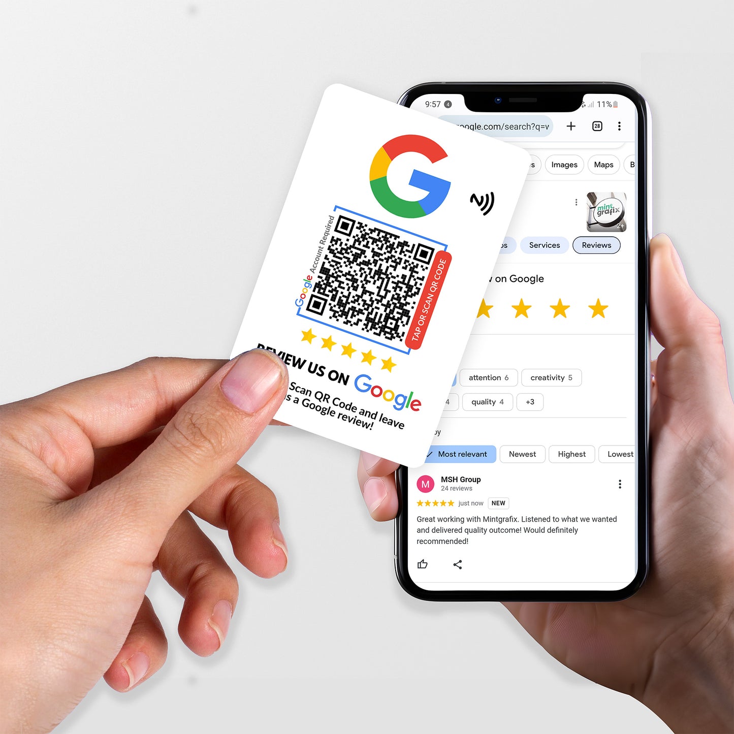 NFC Google Review Card White with QR Code - Moxicards